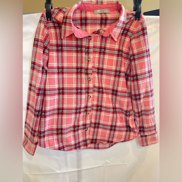 Lee Riders Pink & Red Soft Fleece Jacket Shirt Shackett Front Buttons Sz S/P - Picture 11 of 12